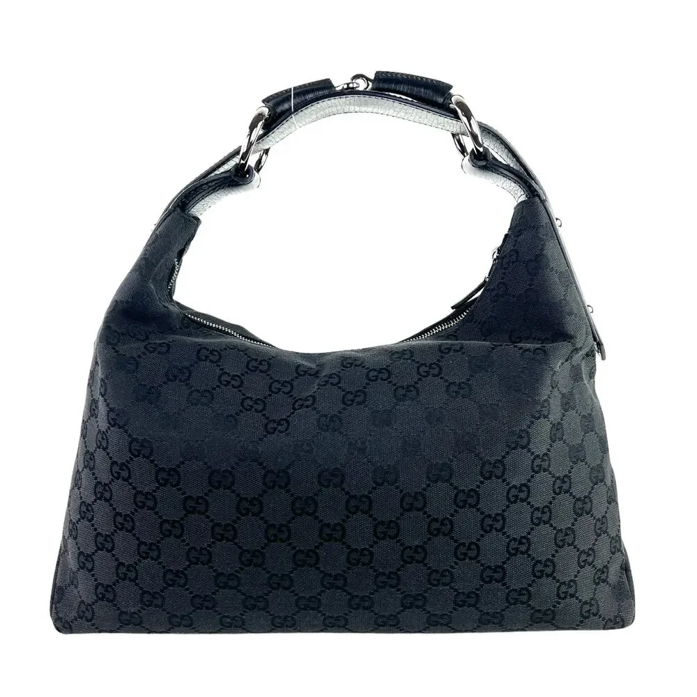 Gucci Black Monogram Canvas Hobo Shoulder Bag